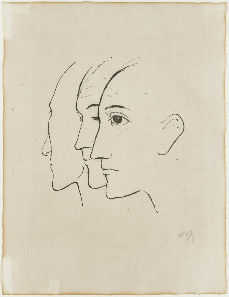 Drei Männerköpfe im Profil. 1929