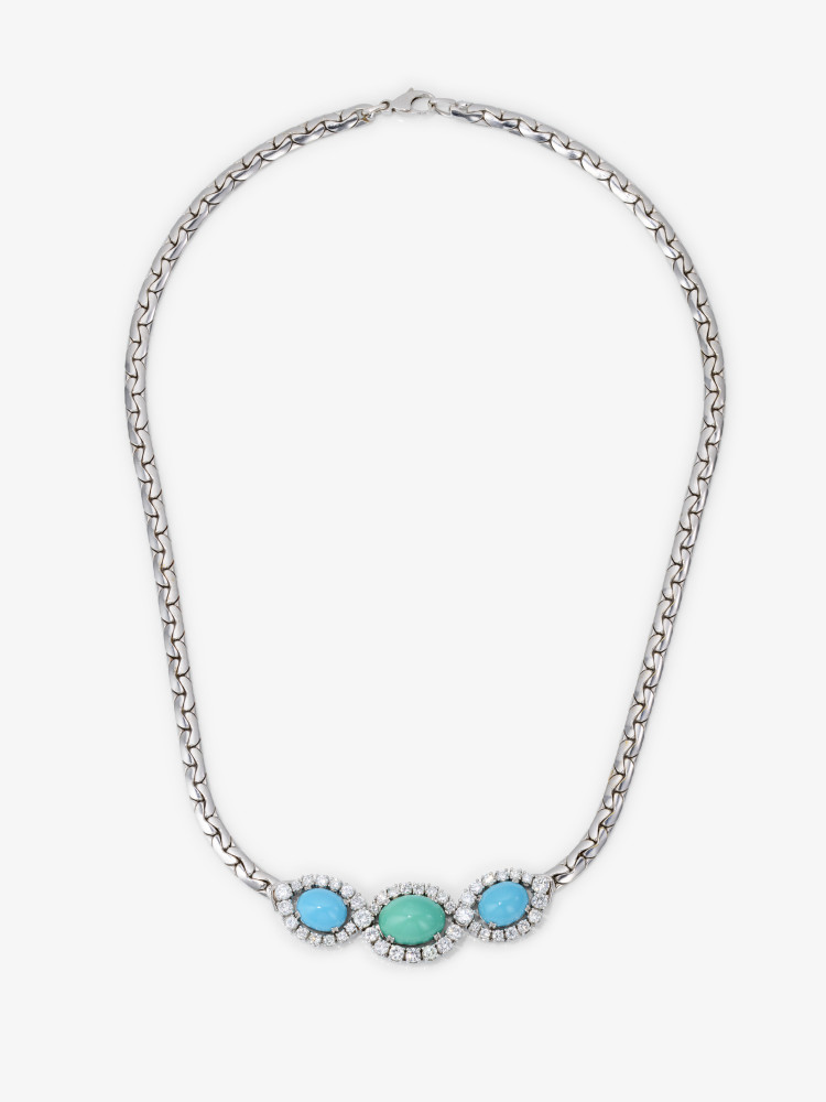 A necklace, bracelet and ring with turquoises and brilliant-cut diamonds - Image 2 of 7