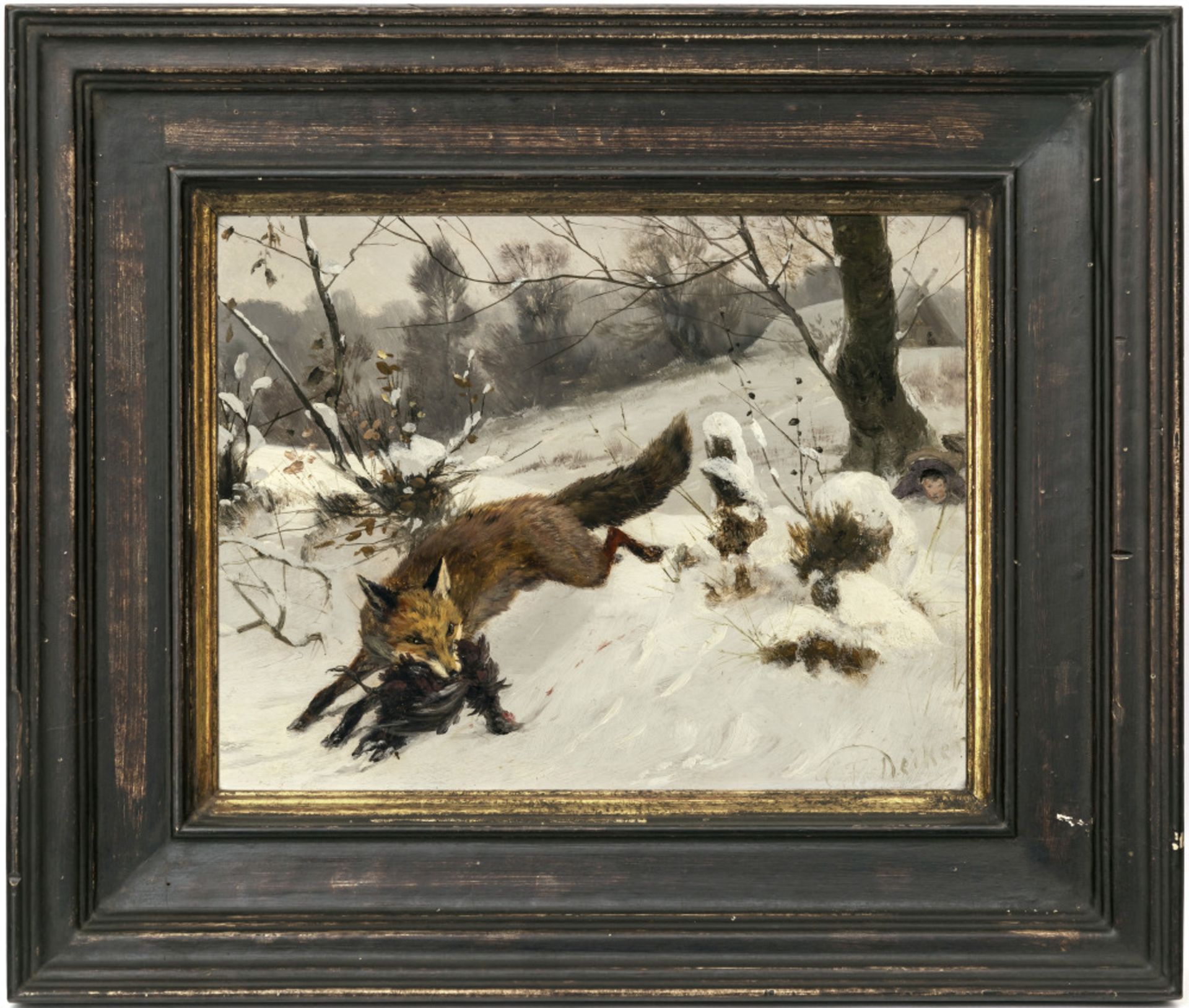 Carl Friedrich Deiker - Fuchs mit Beute in Winterlandschaft  - Bild 2 aus 2