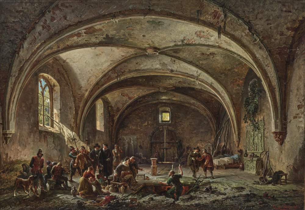 August von Wille - Finding of a gang of thieves in an abandoned chapel 