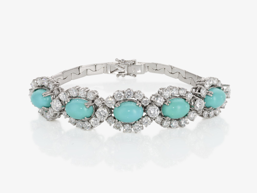 A necklace, bracelet and ring with turquoises and brilliant-cut diamonds - Image 3 of 7