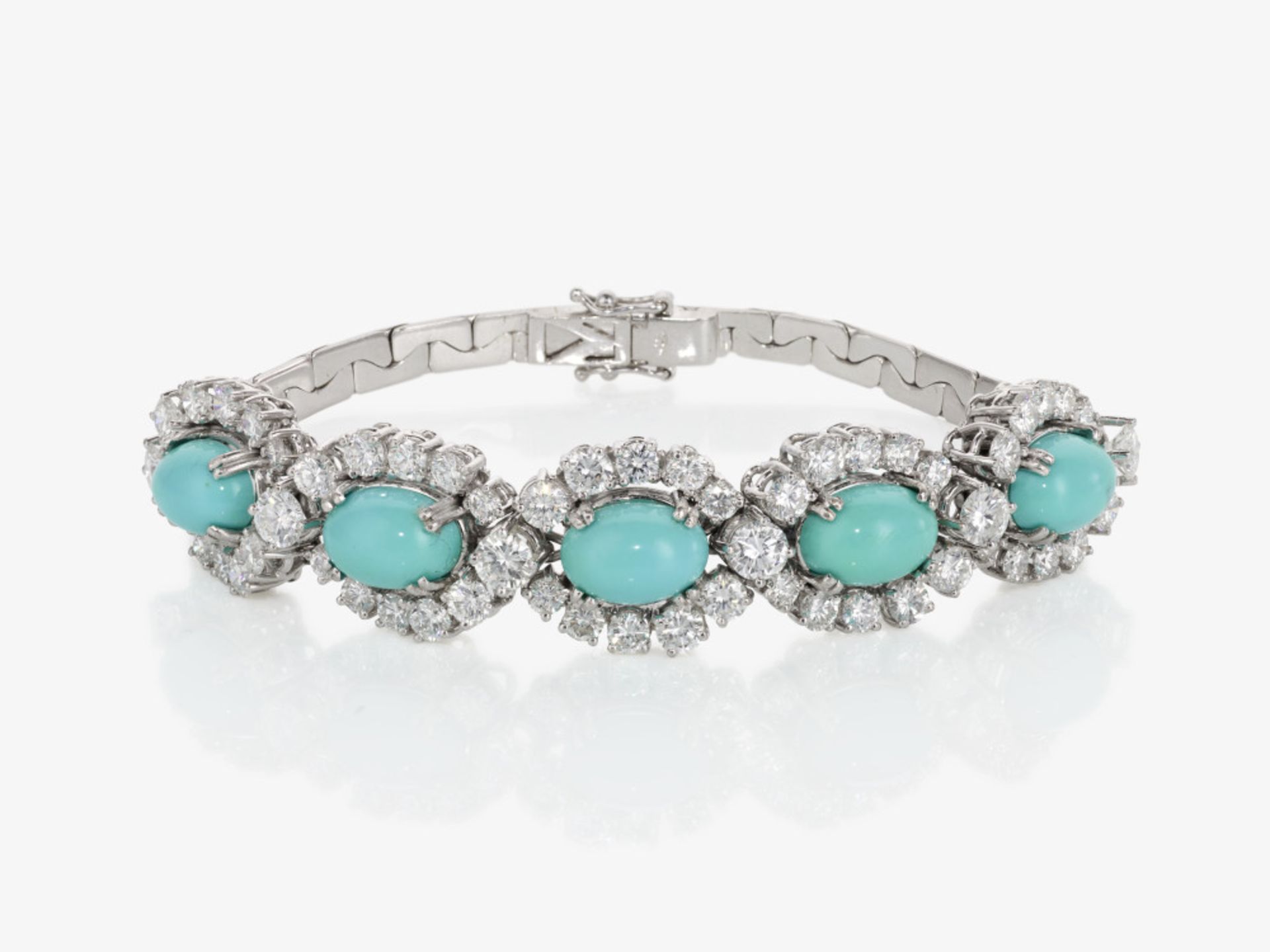 A necklace, bracelet and ring with turquoises and brilliant-cut diamonds - Image 3 of 7