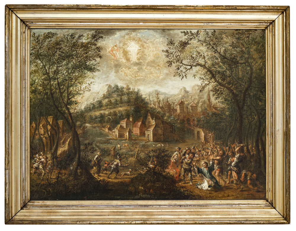 Gillis van Coninxloo (follower of - Landscape with the Stoning of Saint Stephen  - Image 2 of 5