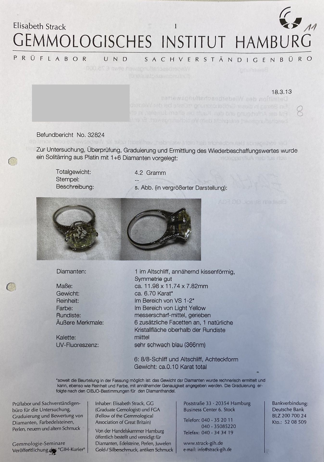 Ring mit großem Altschliffbrillant und Diamanten - Deutschland, um 1920 - Bild 3 aus 3