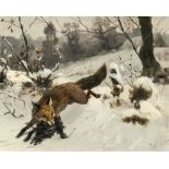 Carl Friedrich Deiker - Fuchs mit Beute in Winterlandschaft