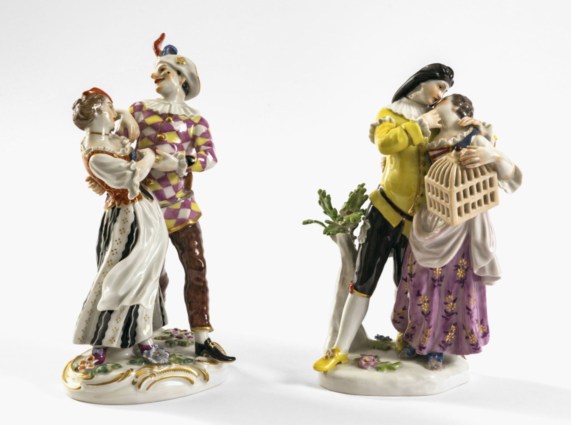 'Scaramouche and Columbina'' and ''Harlequin and Columbina'' - Meissen, after the model by J. J. Kän