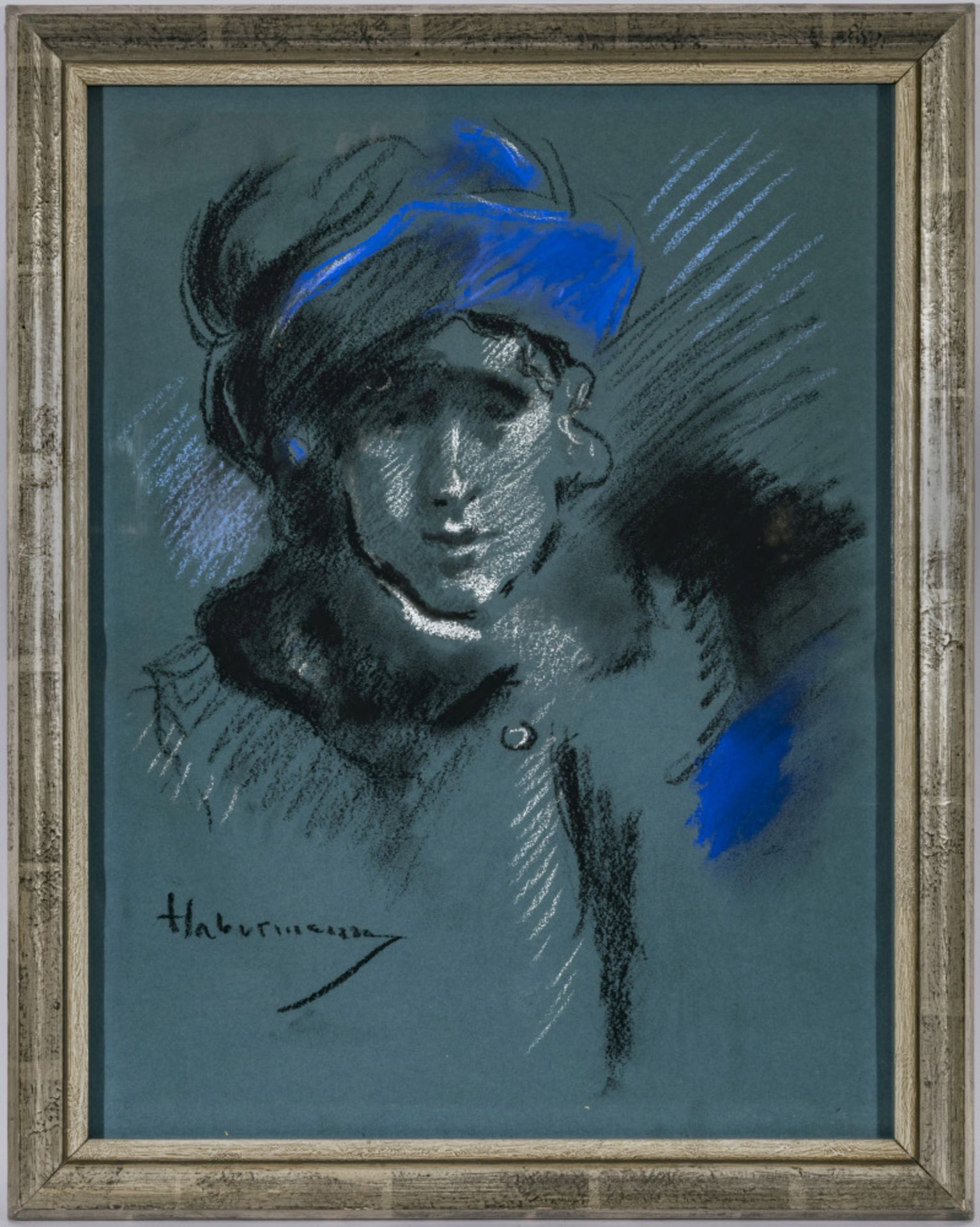 Hugo von Habermann - Lady in a blue hat  - Image 2 of 2