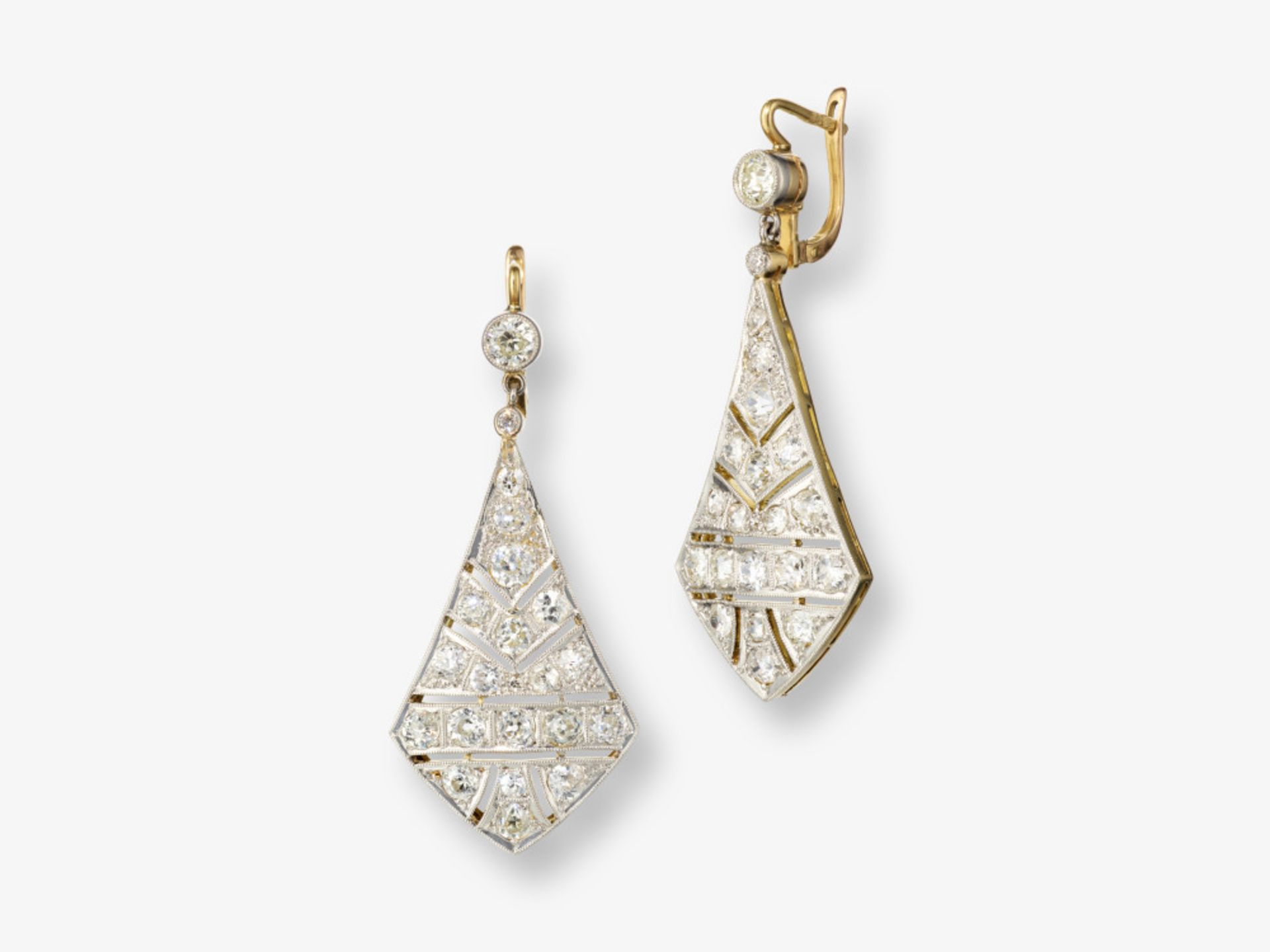 Historical drop earrings decorated with old-cut diamonds - Paris, Art Deco, 1920s