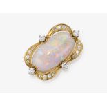 A brooch with a white opal and diamonds - Germany, 1970s/1980s 