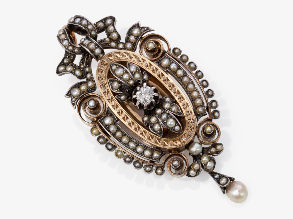 A pendant with a diamond and seed pearls - Germany, circa 1880 