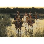 Franz Roubaud - Kosaken zu Pferde bei der Überquerung eines Flusses