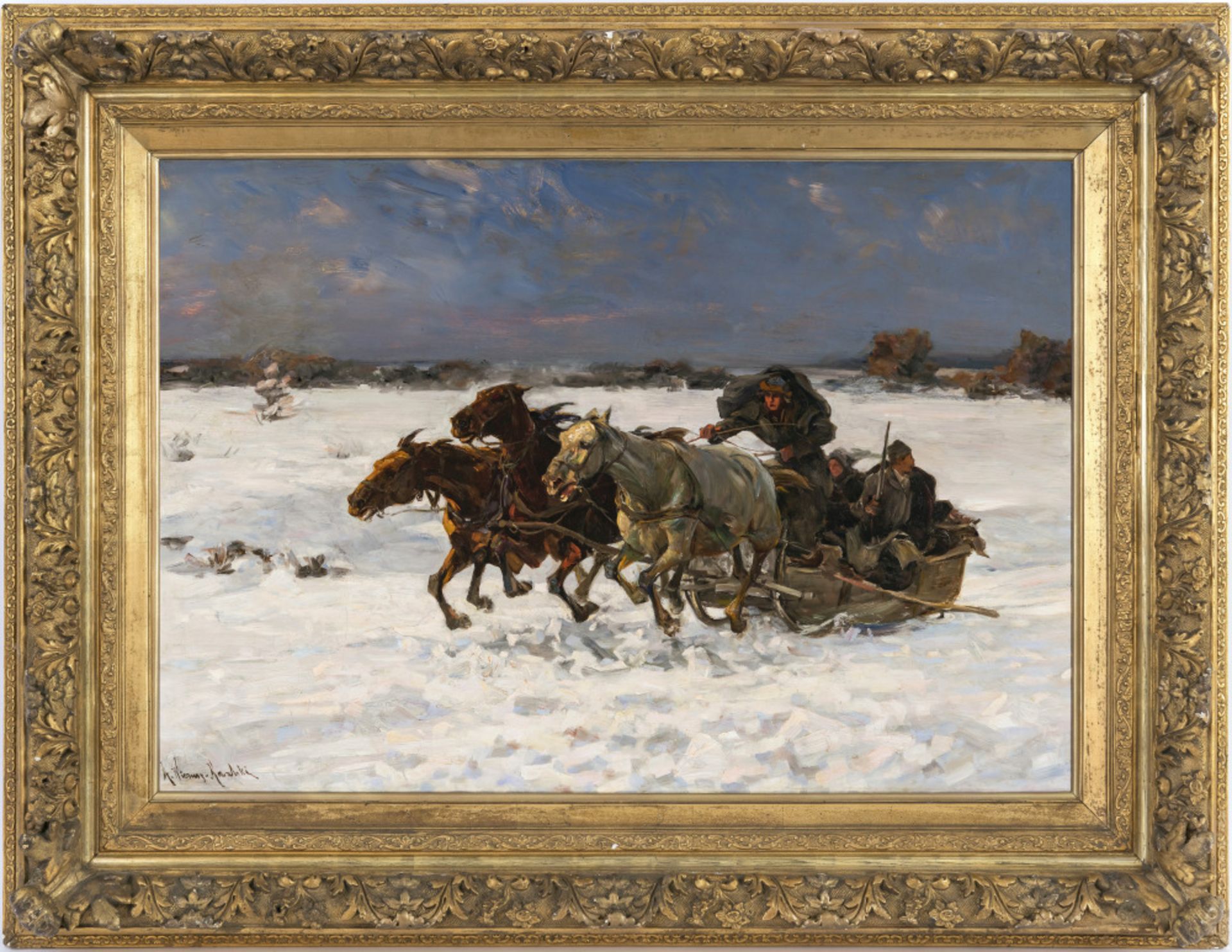 Alfred von Wierusz-Kowalski - Pferdeschlitten in Winterlandschaft - Bild 2 aus 5