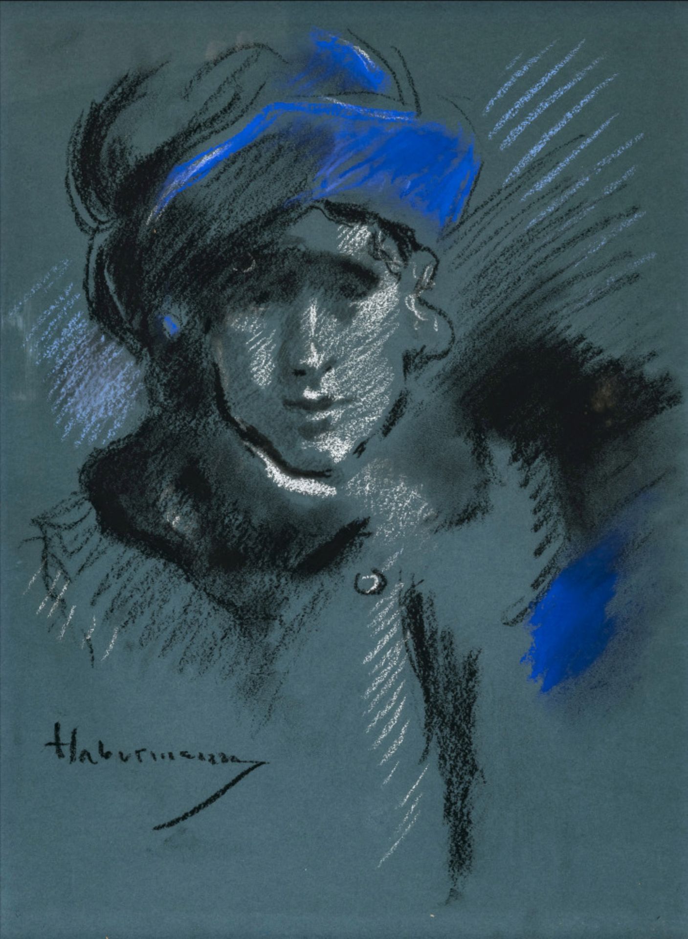 Hugo von Habermann - Lady in a blue hat 