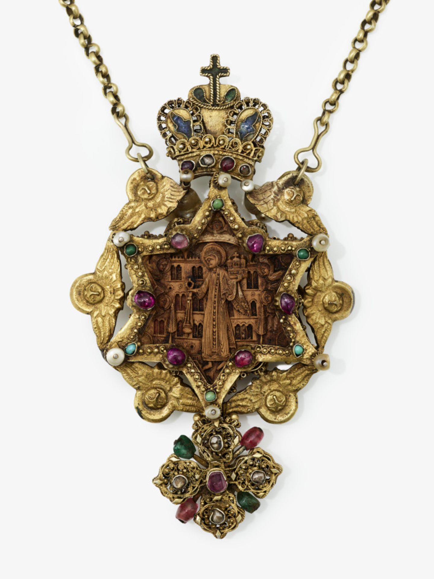 A pectoral pendant with necklace - Carving: probably Berg Athos, 18th century  - Image 4 of 7