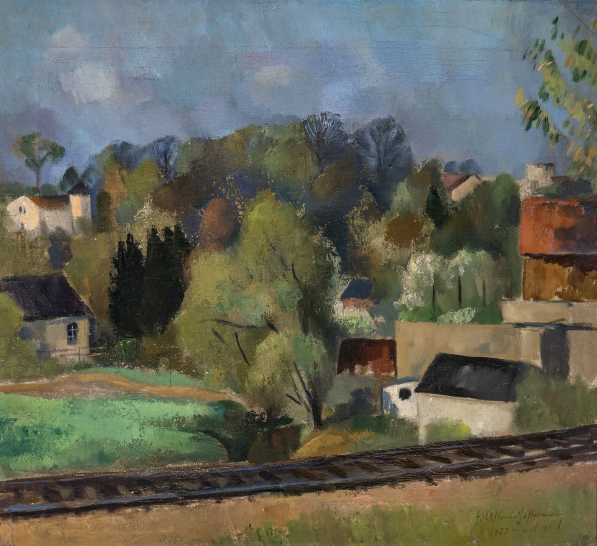 Friedrich Ahlers-Hestermann - Dorf mit Bahngleisen. 1923/41 