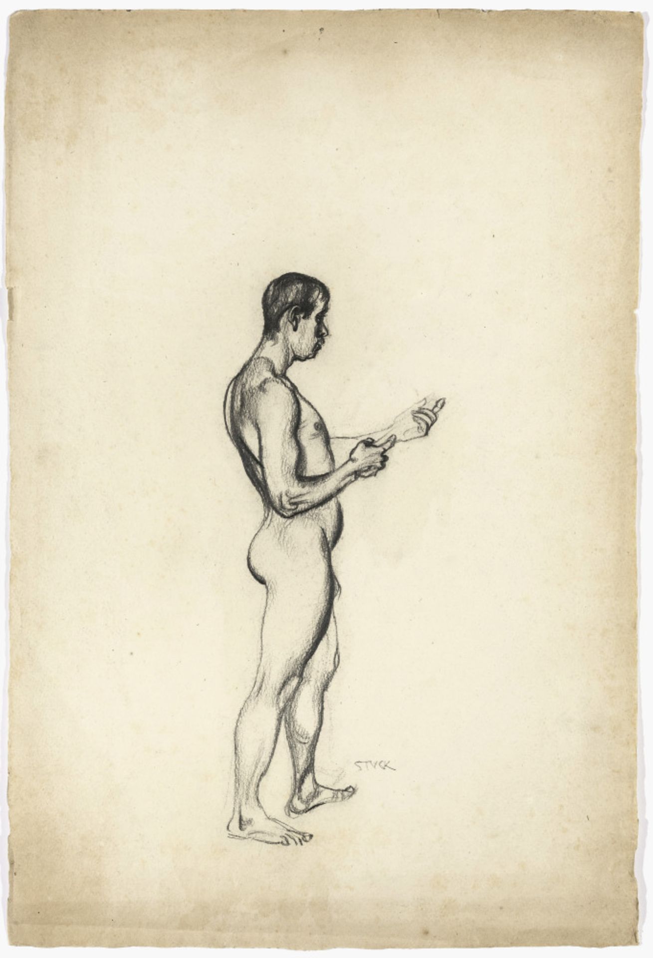 Franz von Stuck - Studie eines stehenden Mannes nach rechts 