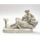 A syrinx playing Pan with billy goat - Nymphenburg, after a garden sculpture by Peter Simon Lamines 