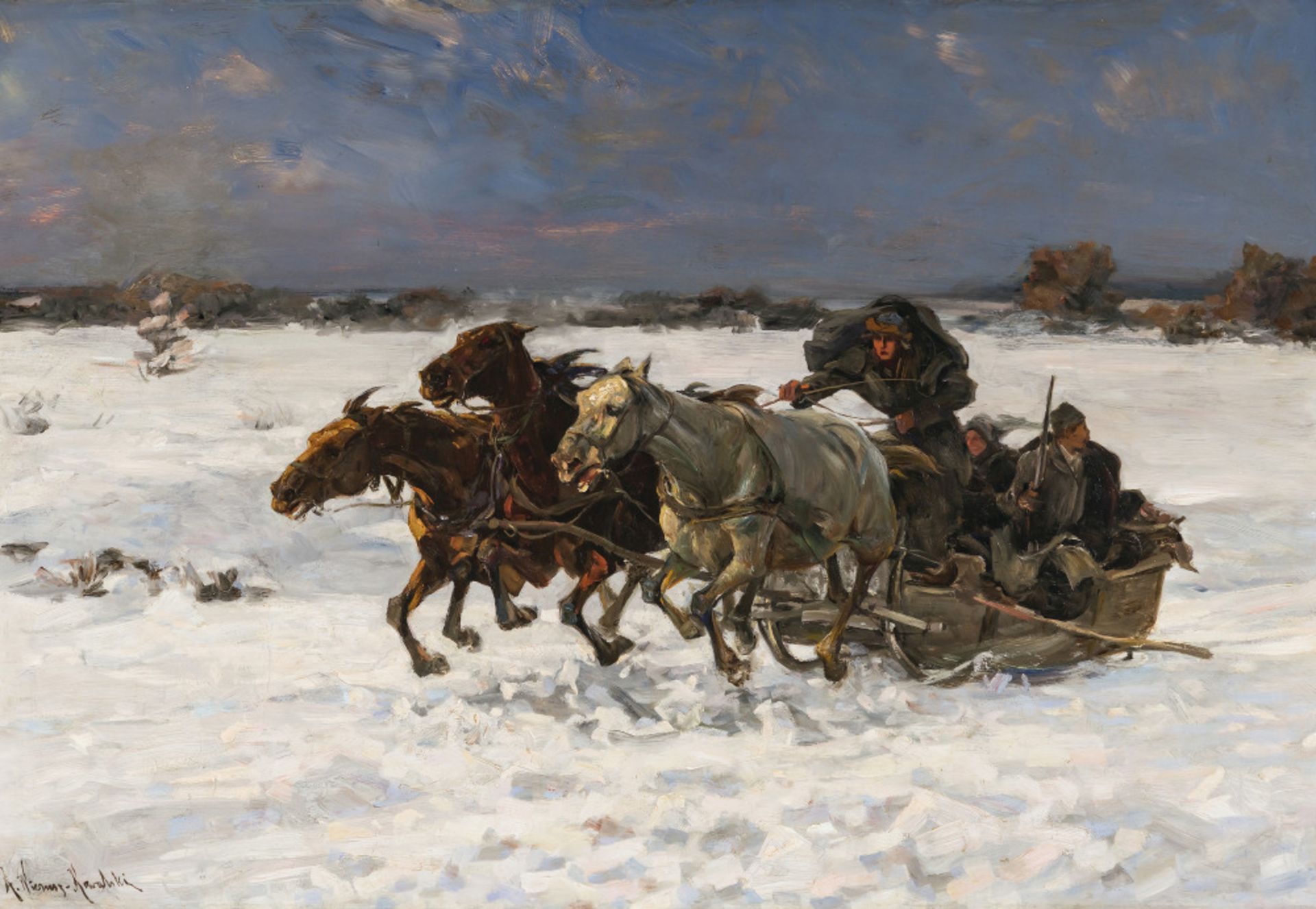 Alfred von Wierusz-Kowalski - Pferdeschlitten in Winterlandschaft