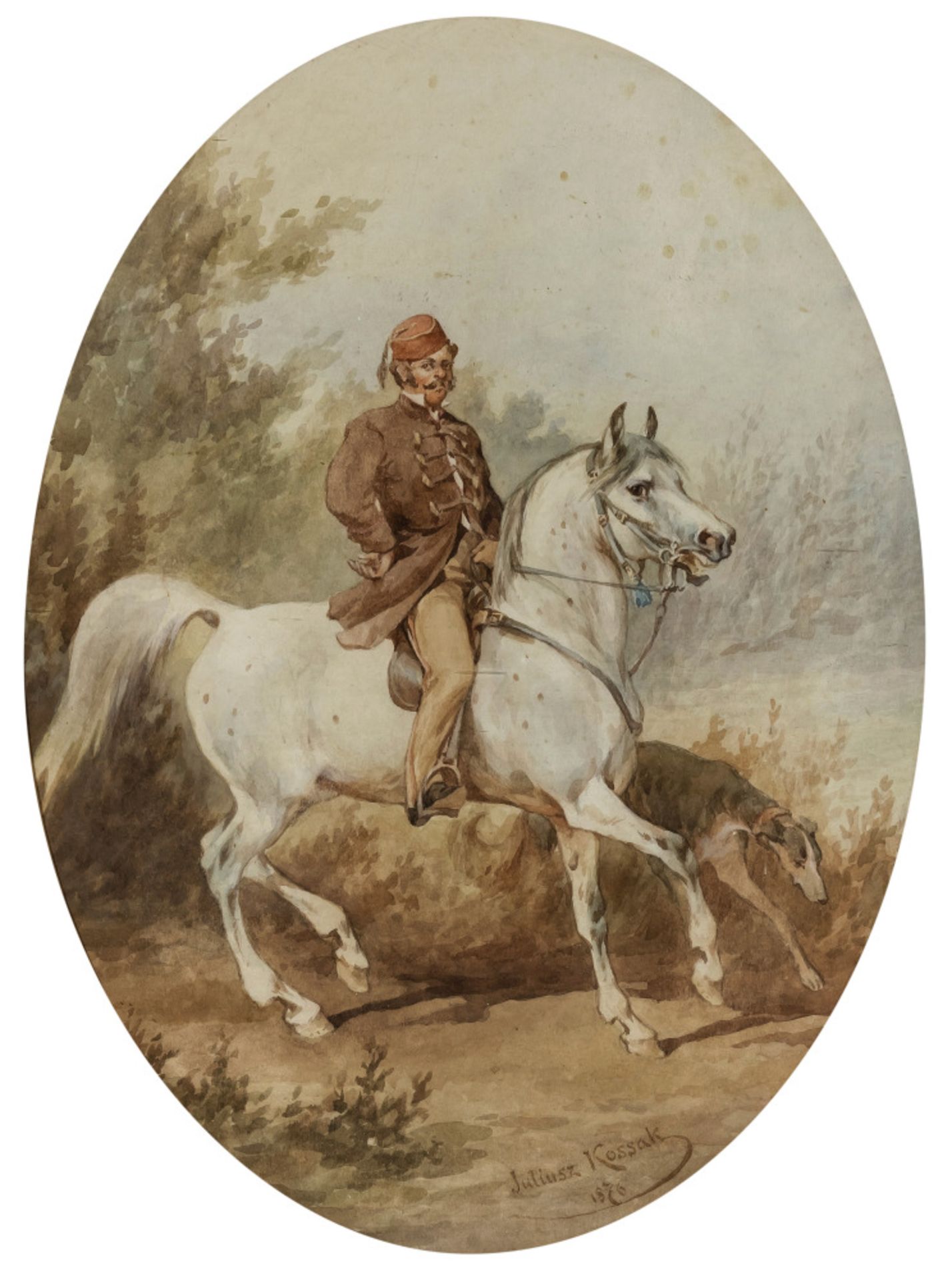 Juliusz (Juliusz Fortunat) Kossak - Equestrian portrait with greyhound
