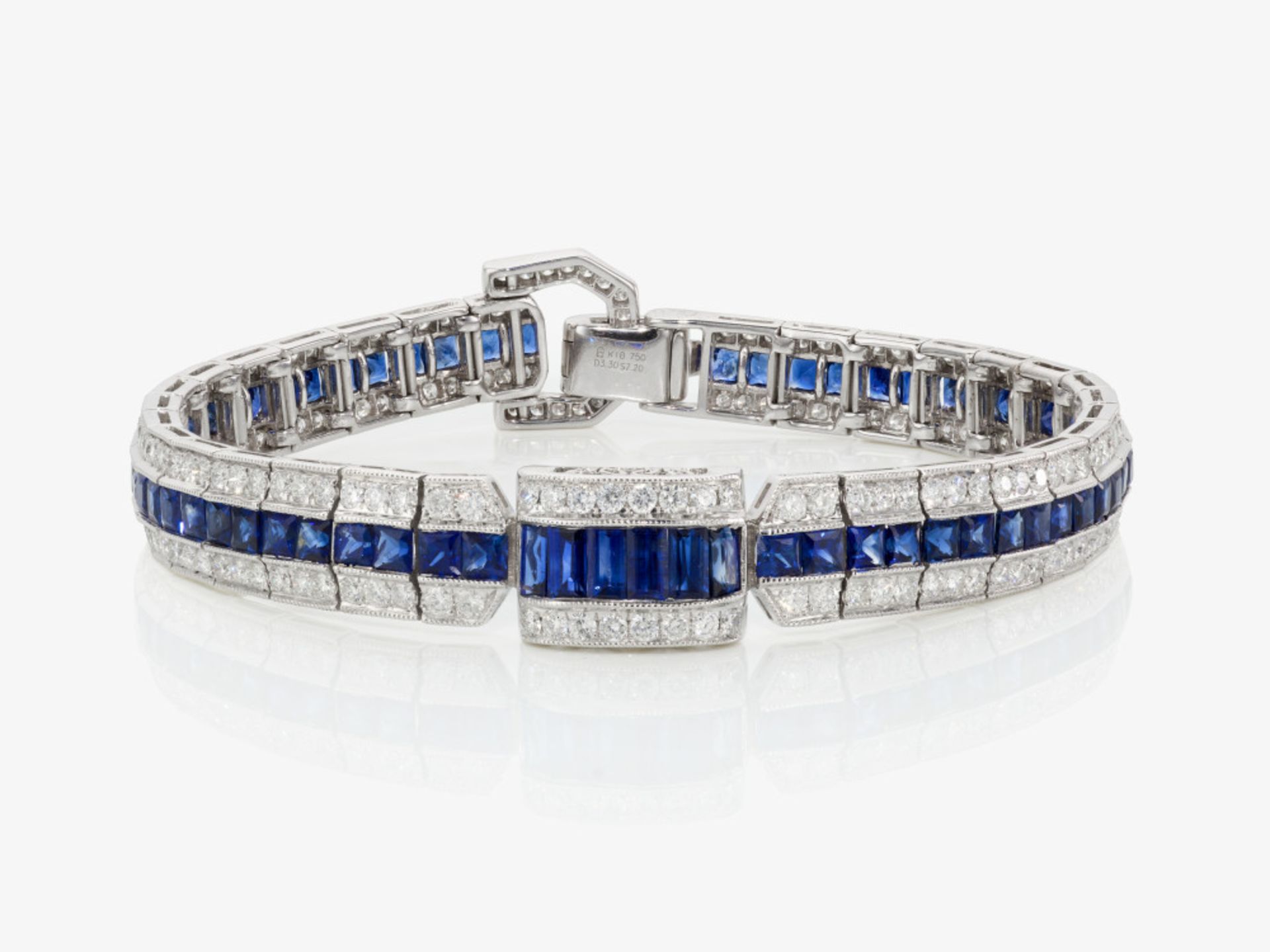 A cocktail bracelet decorated with brilliant cut diamonds and sapphires - Italy 