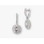A pair of drop earrings decorated with brilliant- and baguette-cut diamonds - Italy 