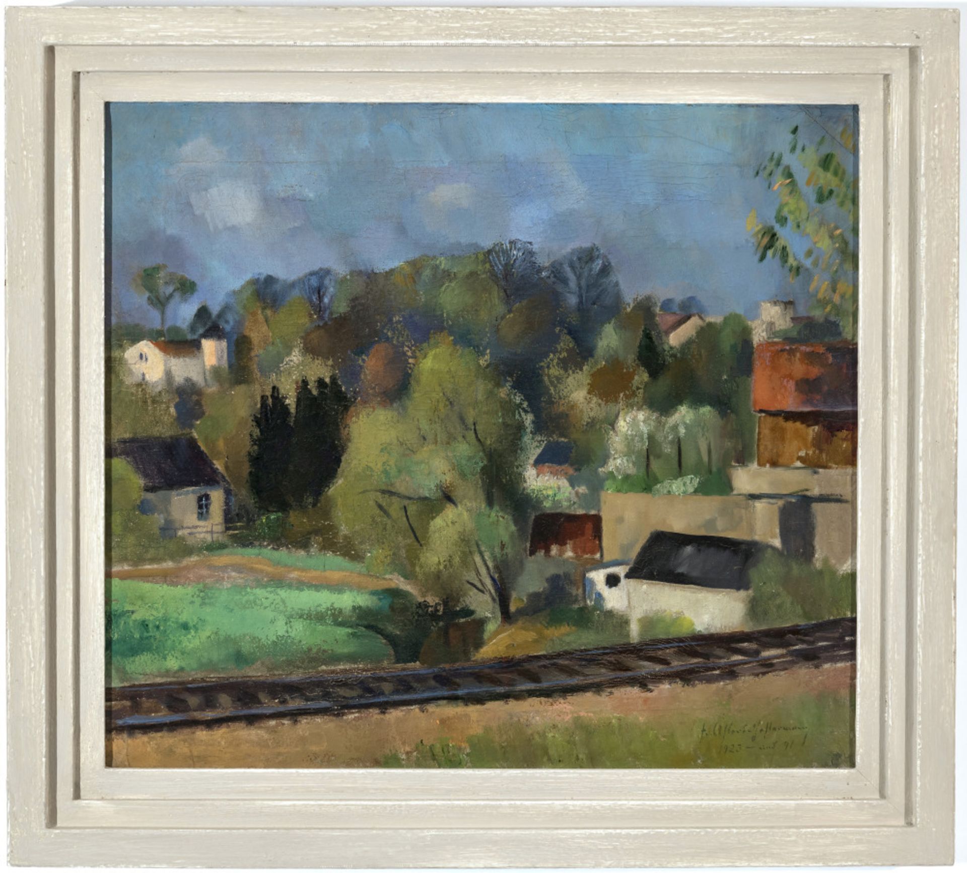 Friedrich Ahlers-Hestermann - Dorf mit Bahngleisen. 1923/41  - Bild 2 aus 2