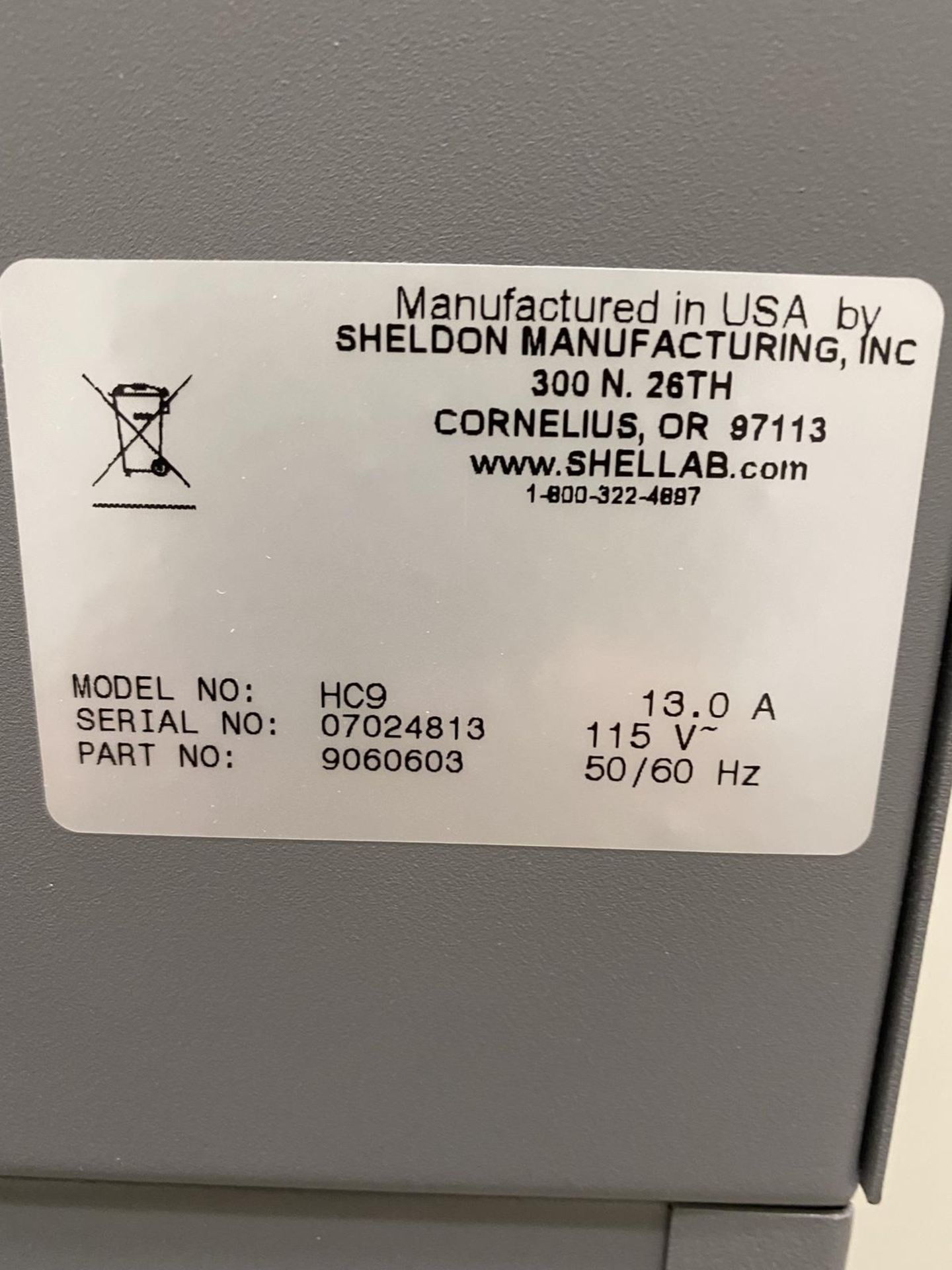 (1) Shell Lab (Sheldon Manufacturing) HC9 9 Cu. Ft. Humidity Test Chamber, s/n 07024813, 28 x 20.25 - Image 3 of 4