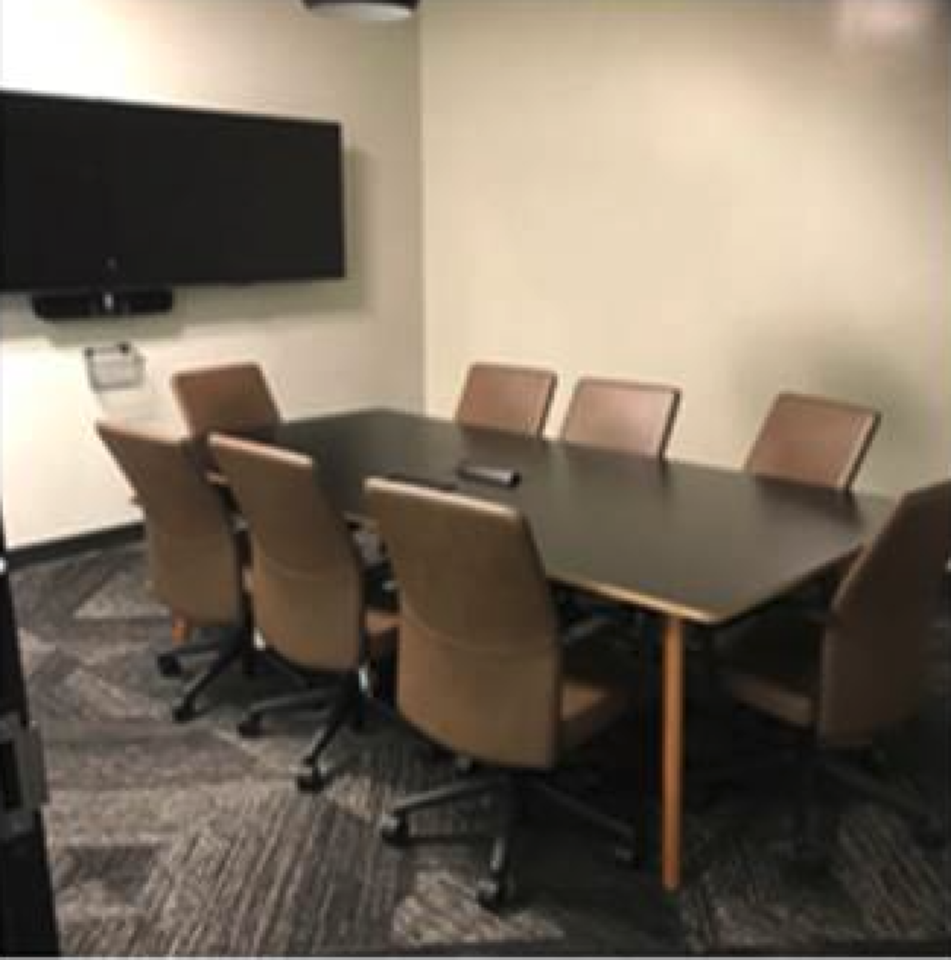 (1) Conference Table, (8) Leather Style Chairs, (2) Flatscreen TVs, Aver Video Conference System