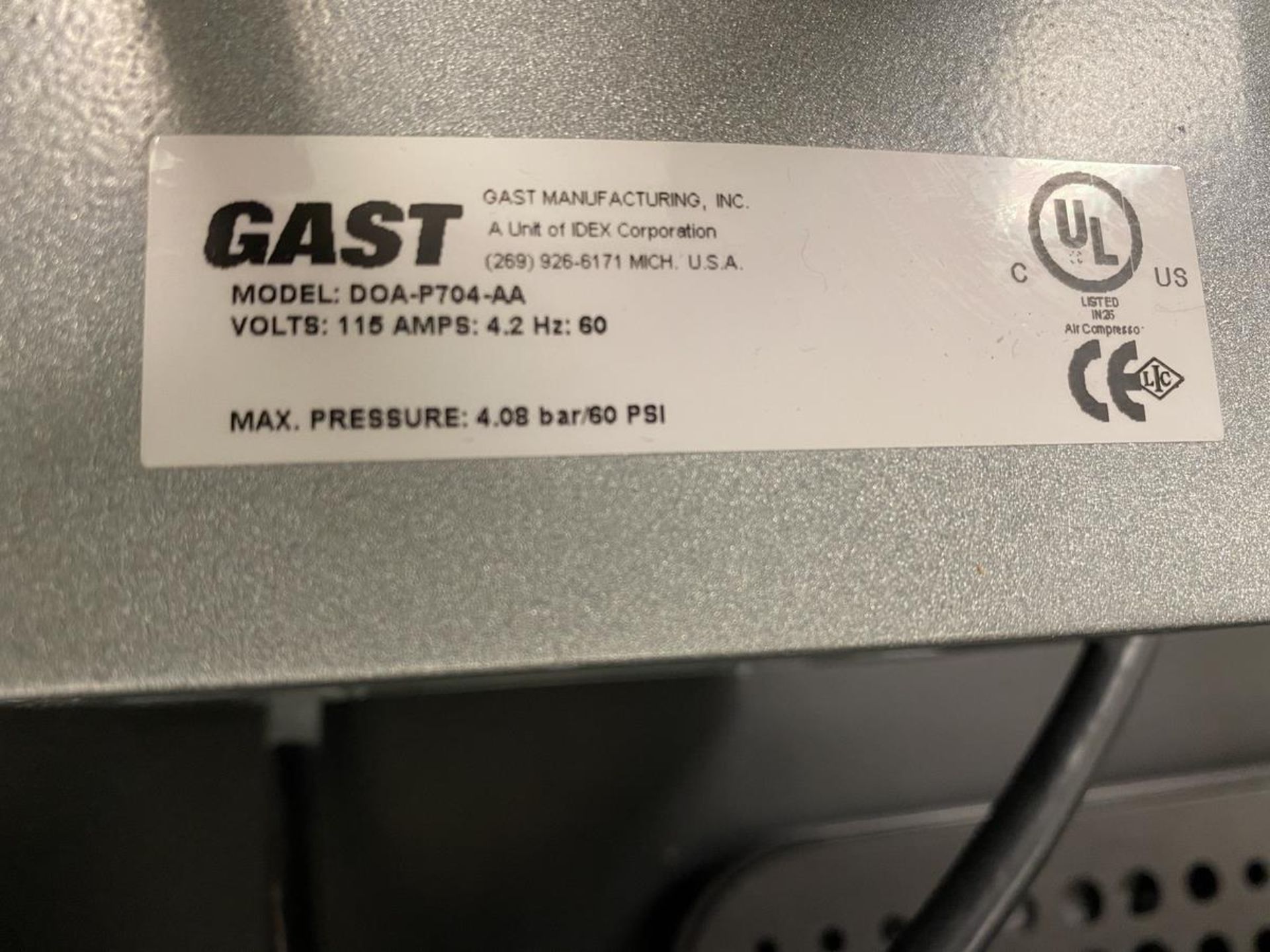 Gast DOA-P704-AA Vacuum Pump | Rig Fee: $50 or HC - Image 2 of 3