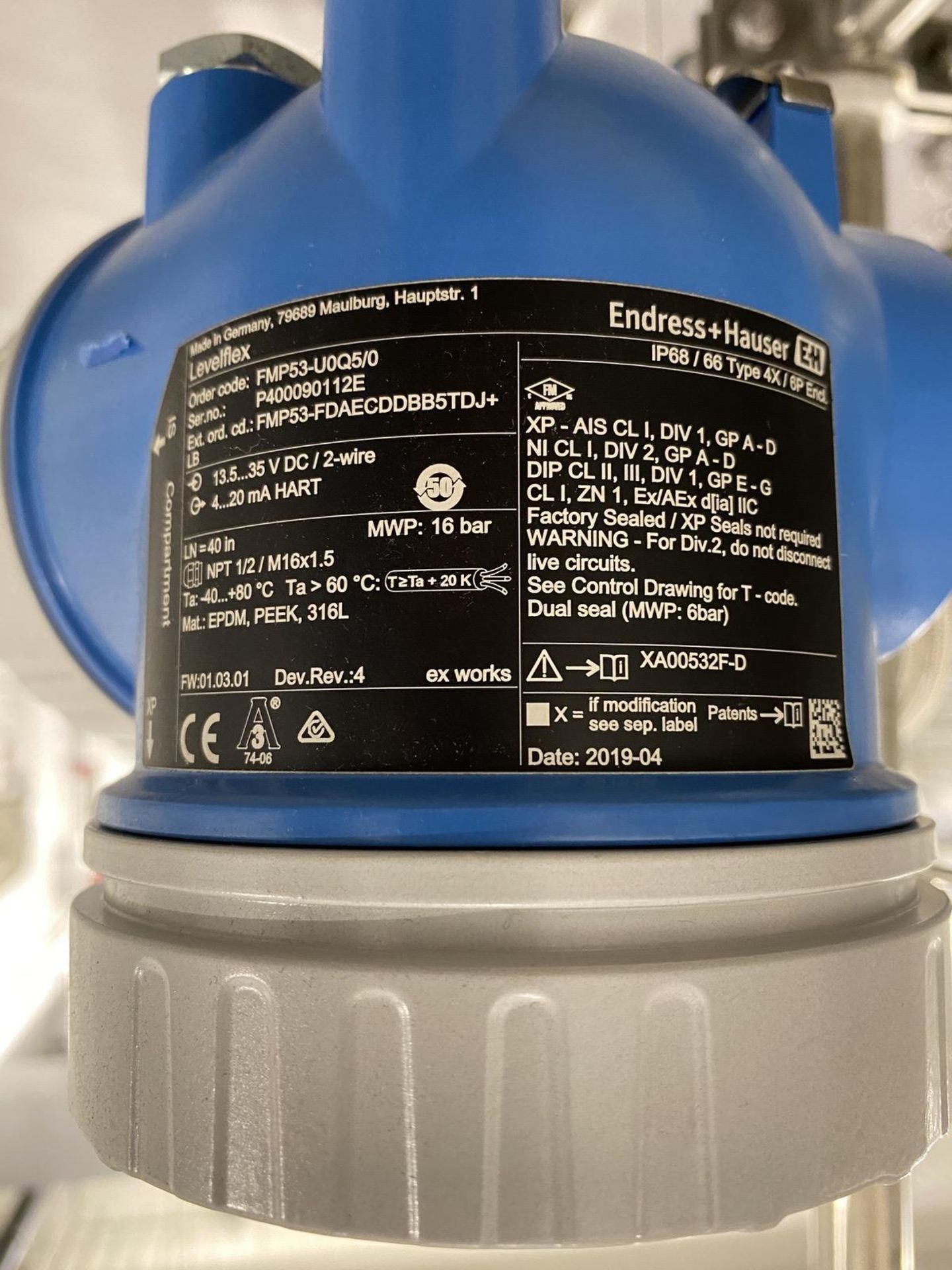 2019 Endress & Hauser Levelflex IP68/66 Tote Level Monitor | Rig Fee: $25 - Image 2 of 4