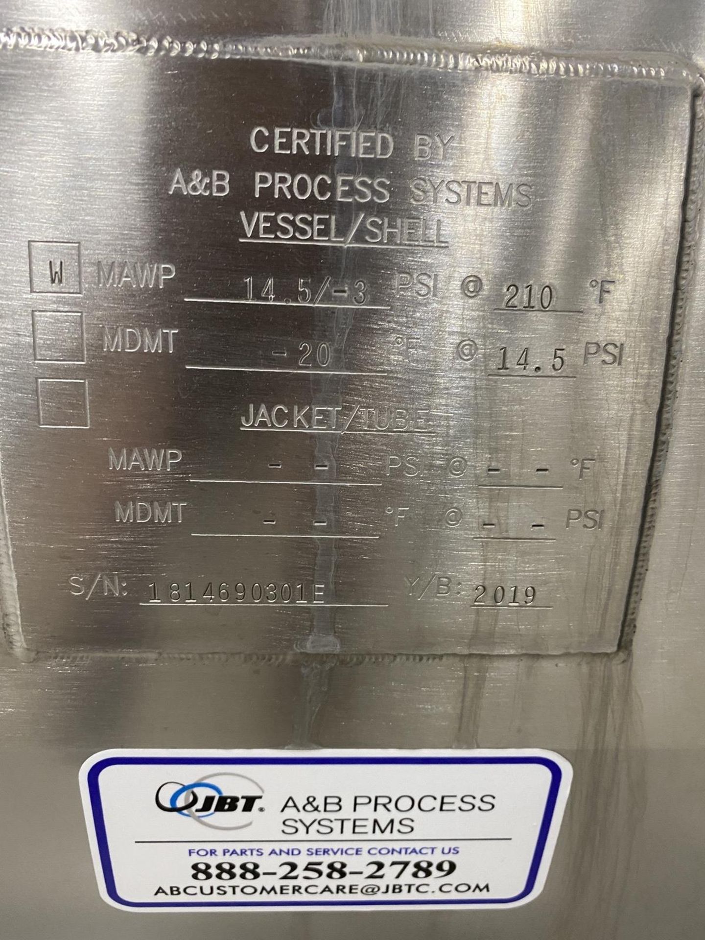 2019 A&B Process Systems 1,000 Liter Stainless Steel (316L) Skid Mounted Tank, 14. | Rig Fee: $200 - Image 4 of 4