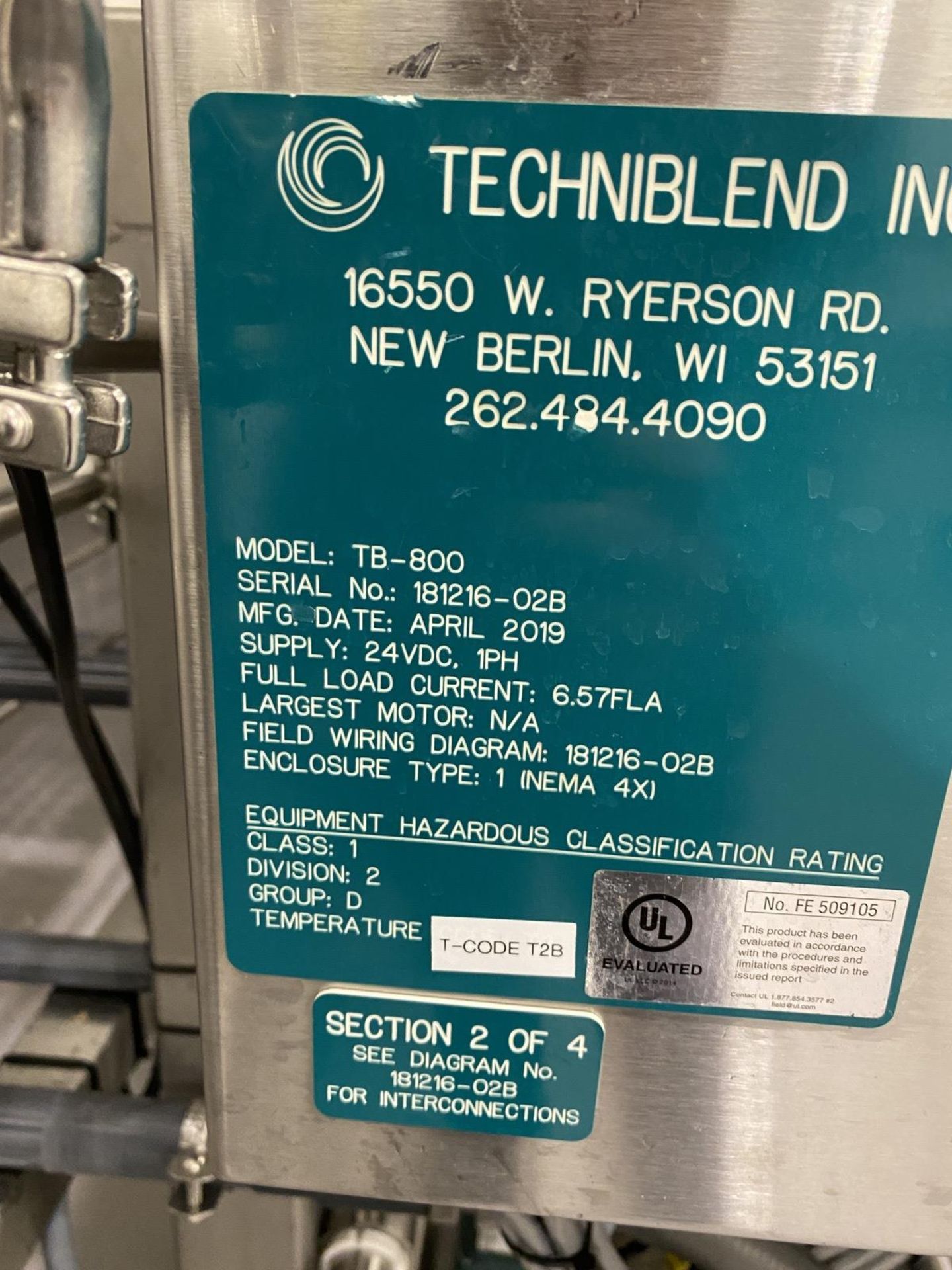 2019 Techniblend Model TB-800 Stainless Steel 316L 6-Input Blending (Dwgs in Photos) | Rig Fee: 2000 - Image 4 of 77