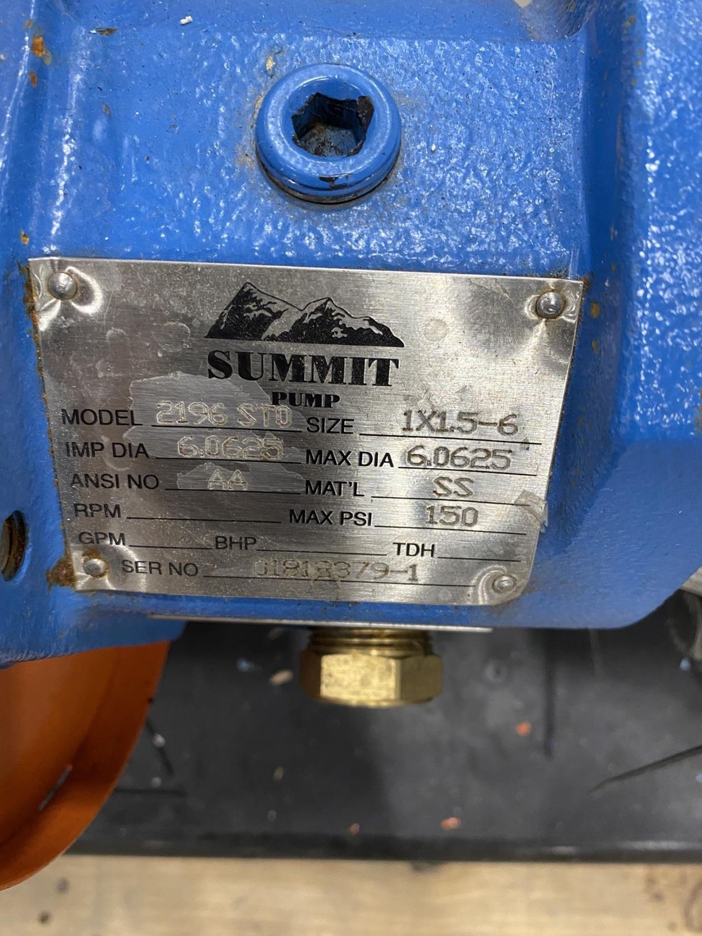 Summit 2196-STO Skid Mounted Pump s/n 01813379-1, Size 1X1.5-6, 5 HP Motor | Rig Fee: $50 - Image 4 of 5