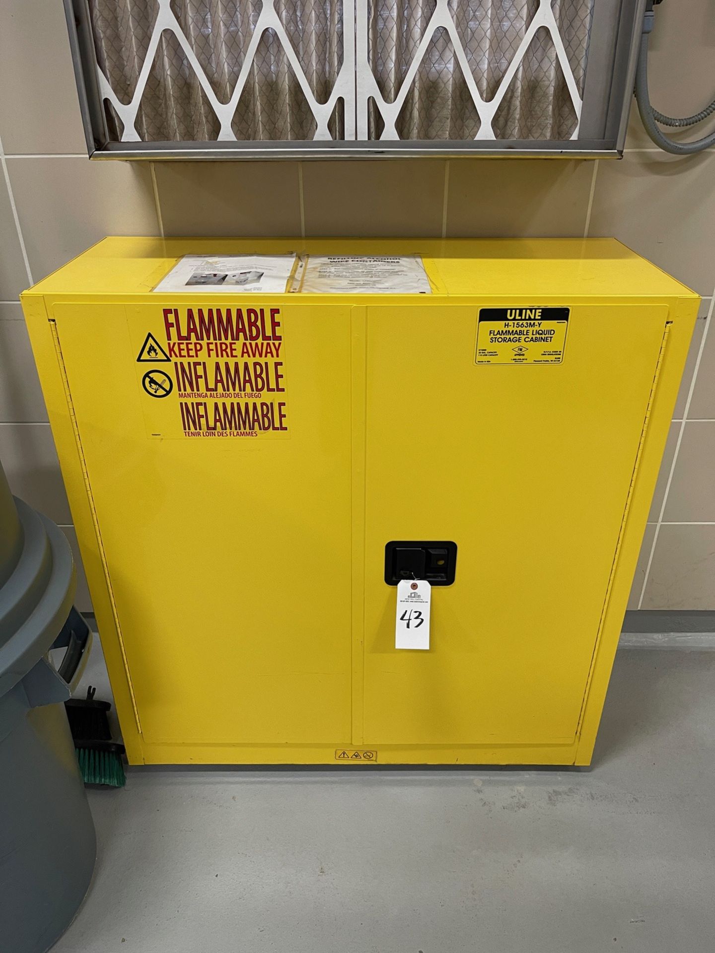 ULINE 30 Gallon Capacity Flammable Liquid Storage Cabinet, Model H-1563M-Y | Rig Fee $100