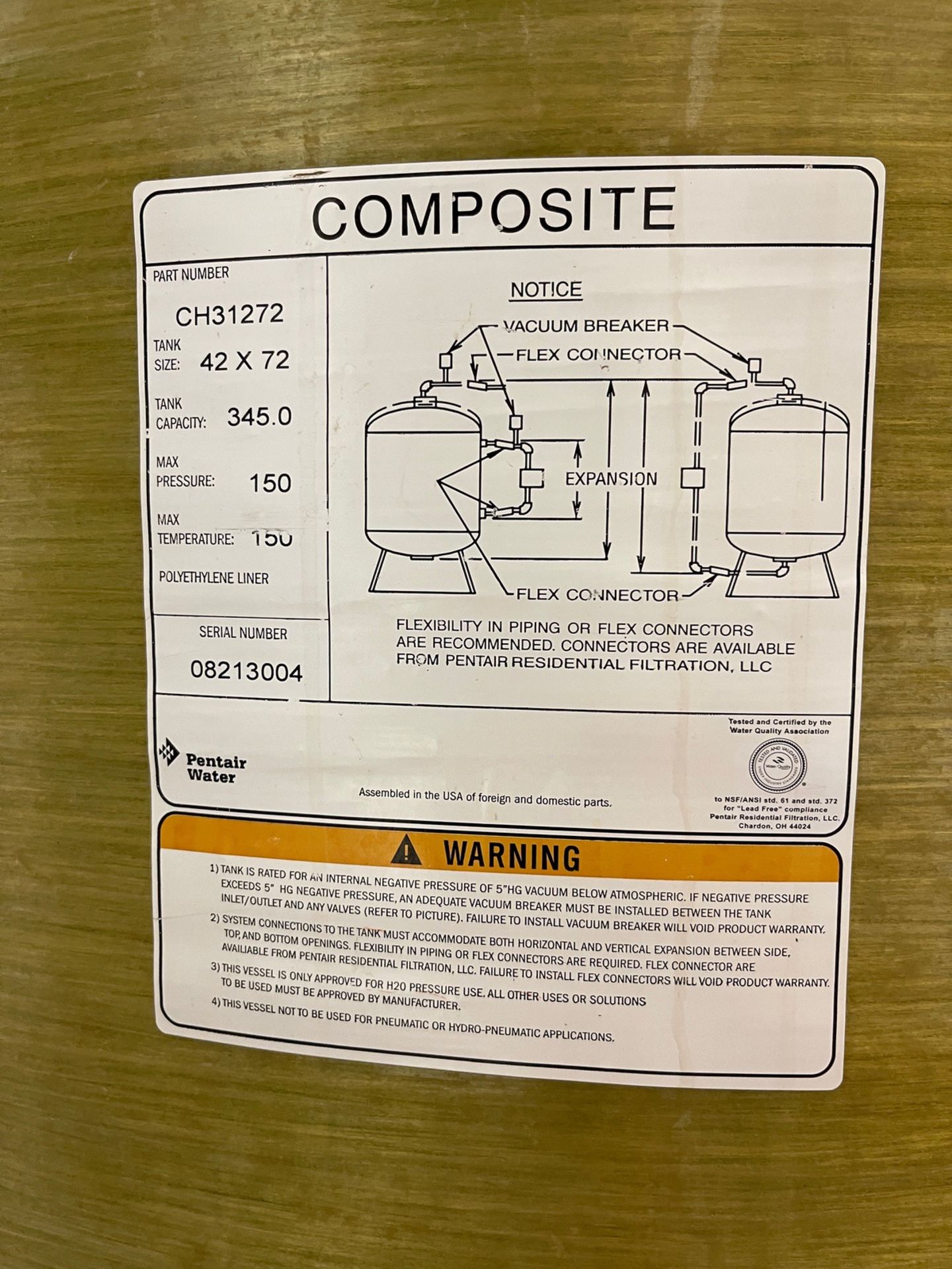 Culligan Water De-Chlorination System - (4) Pentair Model CH31272 Fiberglass Tanks, | Rig Fee $2500 - Image 9 of 11