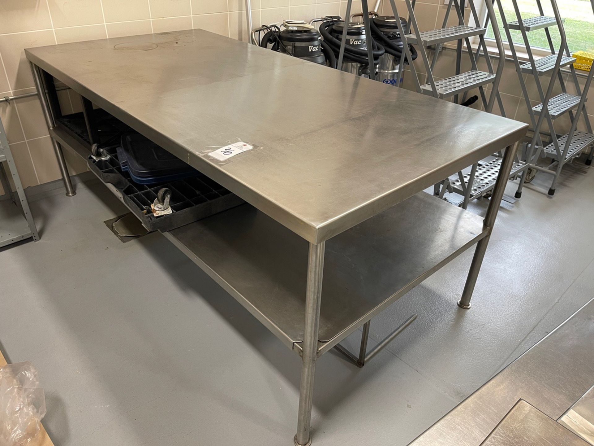 Stainless Steel Lab Table with Shelf, Approx. 44"x92" | Rig Fee $150