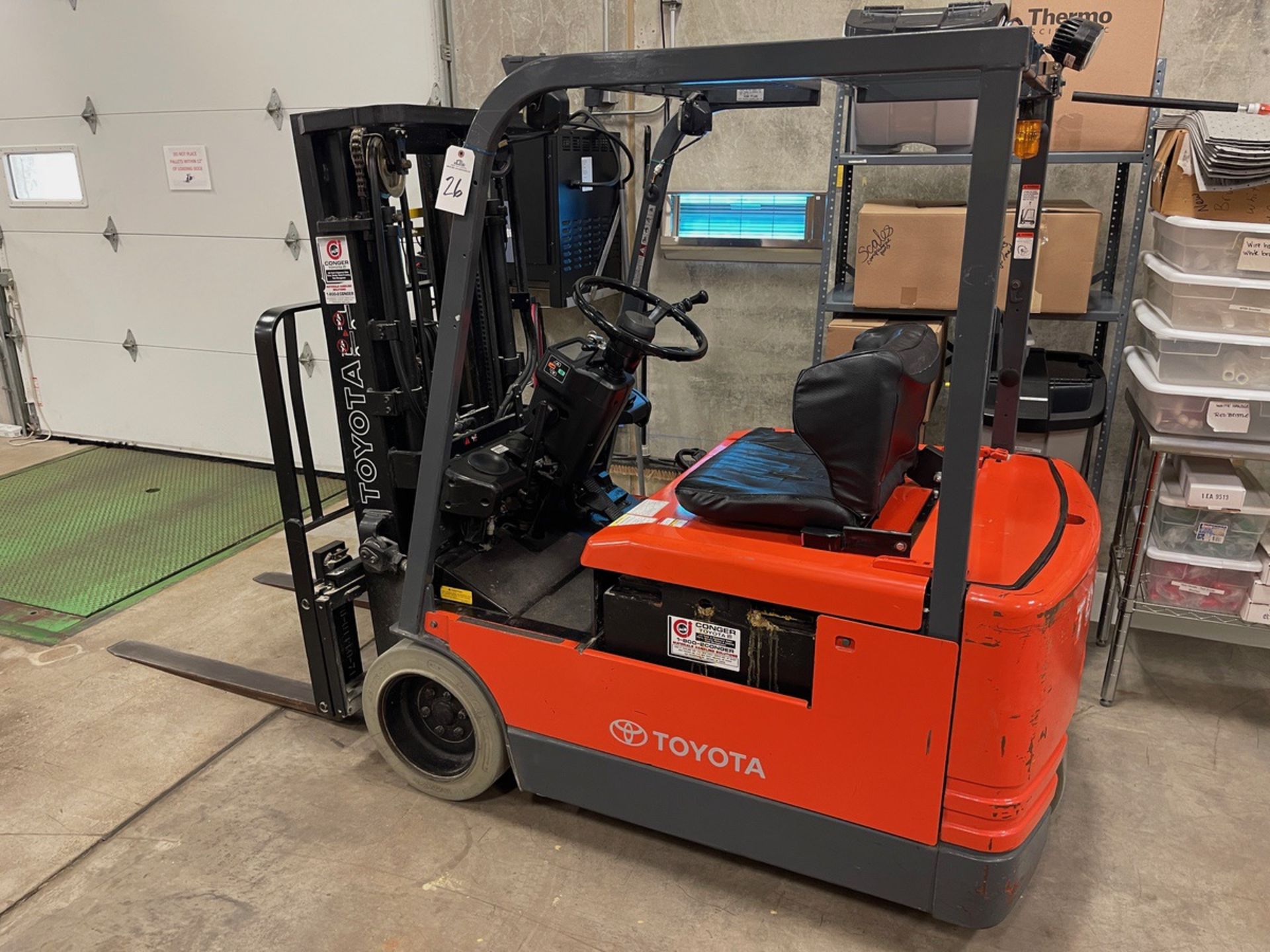 Toyota Electric 3-Wheel Fork Truck, Model 5FBE15, S/N 22967, 3-Stage Mast, ROPS; wi | Rig Fee $100