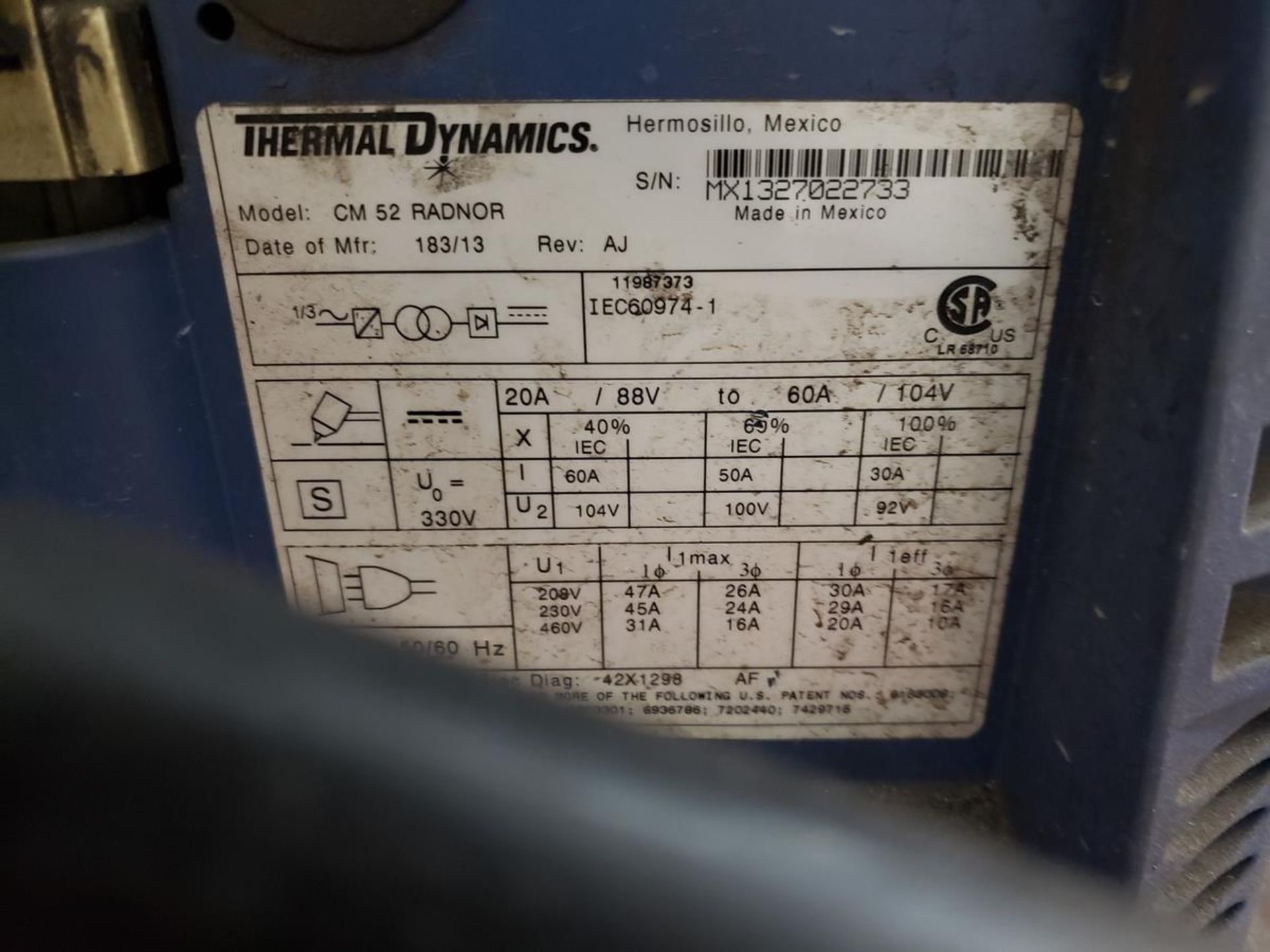 Thermal Dynamics Plasma Cutter, M# CM 52 Radnor, S/N MX1327022733 | Rig Fee $75 - Image 2 of 2