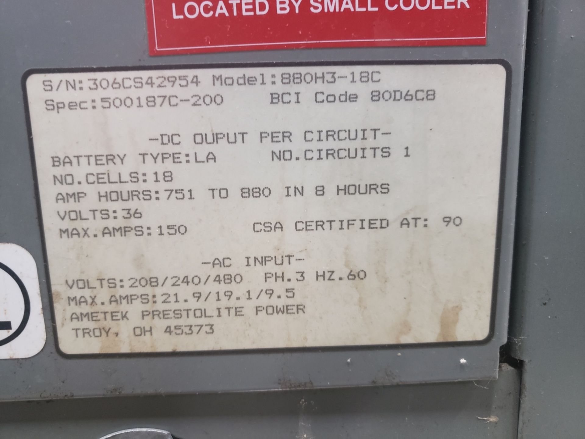Ametek Prestlite Forklift Battery Charger, 36 Volt, M# 880H3-18C, S/N 306CS42954 | Rig Fee $150 - Image 2 of 2