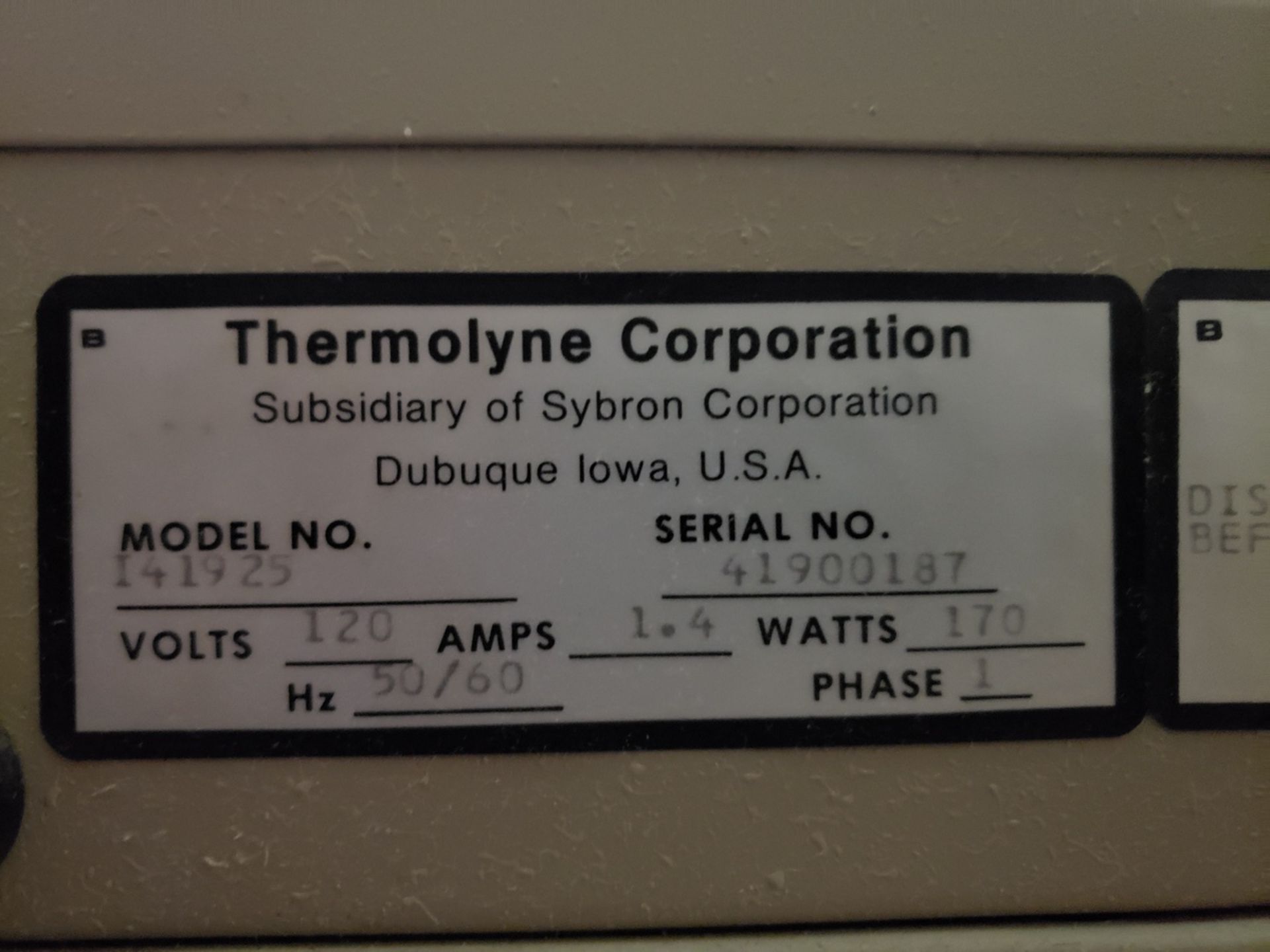 Thermolyne Incubator, M# I41925, S/N 41900187 | Rig Fee $50 - Image 2 of 3