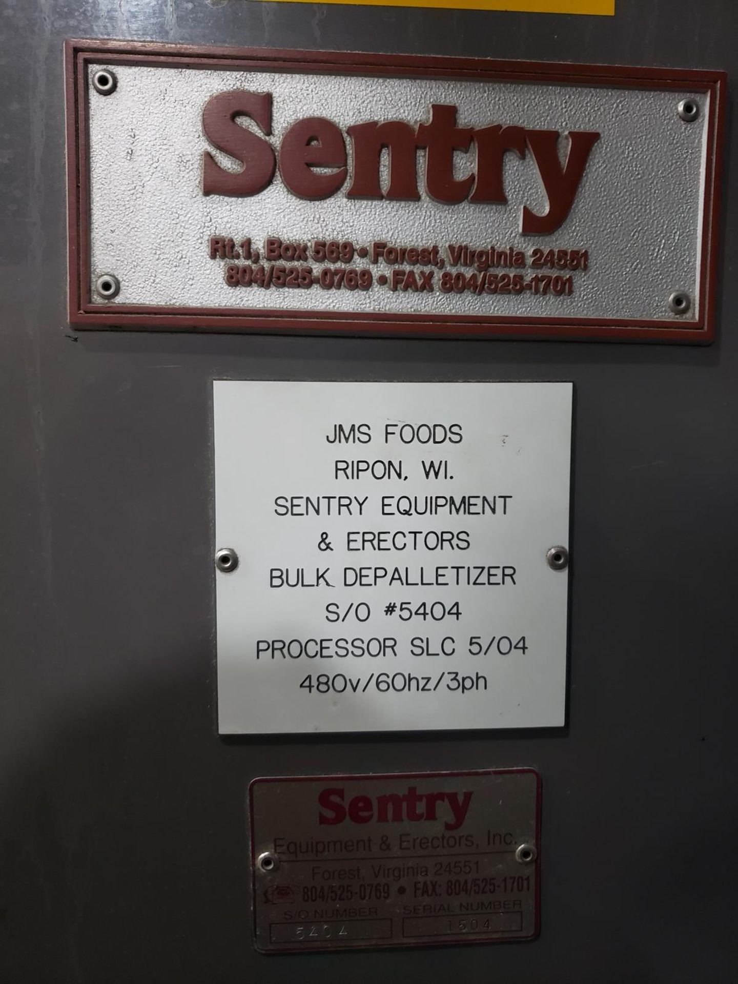 Sentry Equipment Bulk Depalletizer, S/O# 5404, S/N 1504 | Rig Fee $6500 - Image 2 of 16