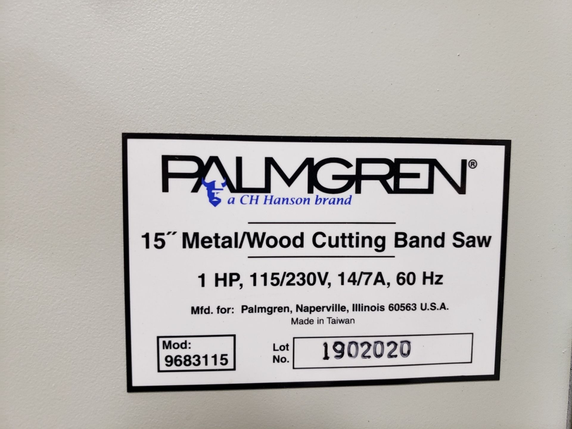 Palmgren Vertical Band Saw, M# 9683115, S/N 1902020 | Rig Fee $200 - Image 2 of 2