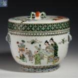 Qing Dynasty pastel jar with figure cover