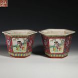 A pair of pastel flower pots from Qing Dynasty