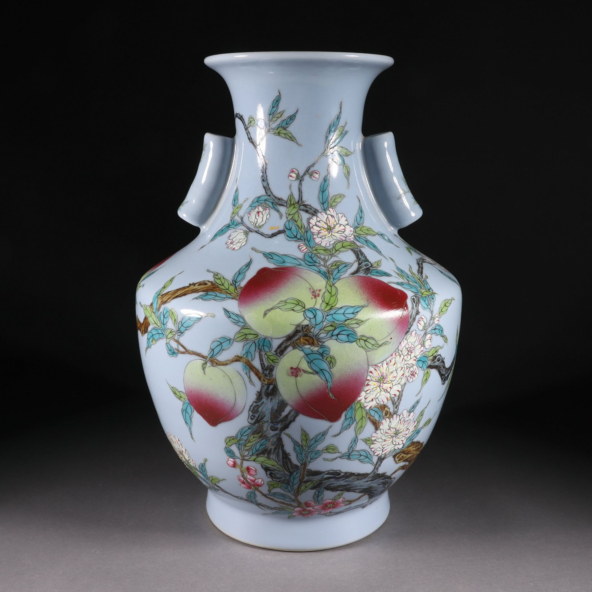 Pastel nine peach amphora from the Qing dynasty