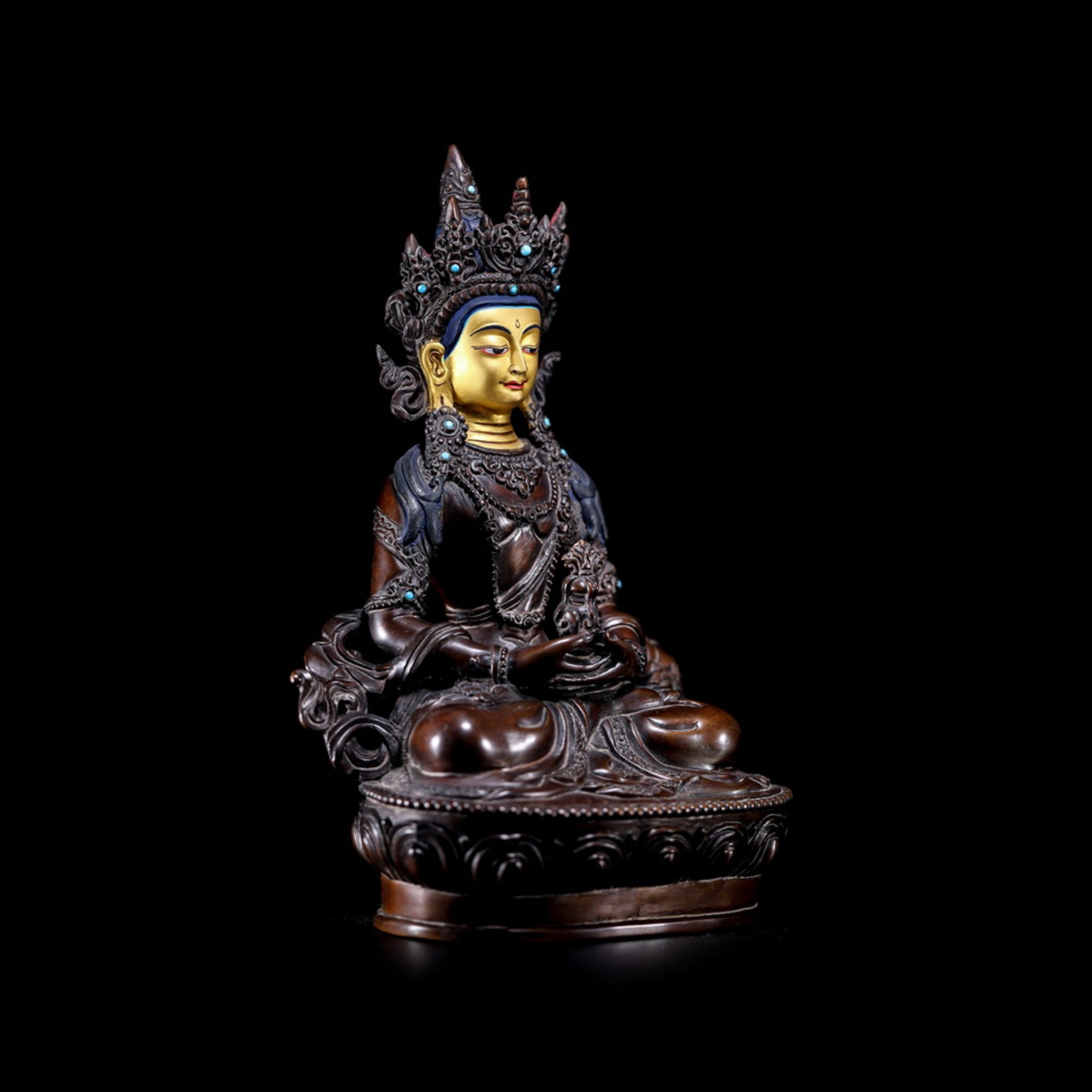 Red bronze clay gold painted longevity Buddha from Nepal - Image 3 of 11
