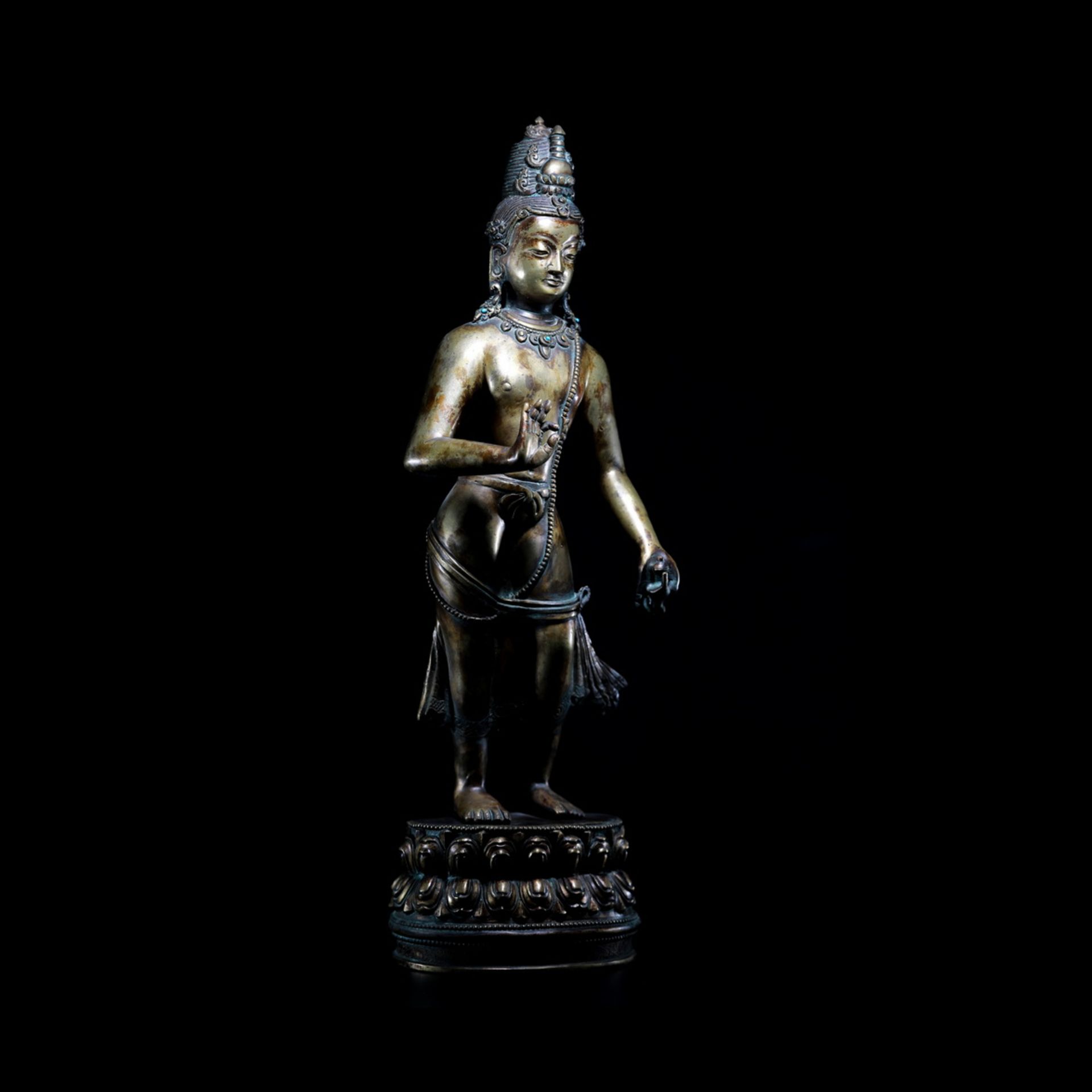 Kashmiri Style alloy bronze lotus hand Bodhisattva from the 13th century - Image 3 of 16