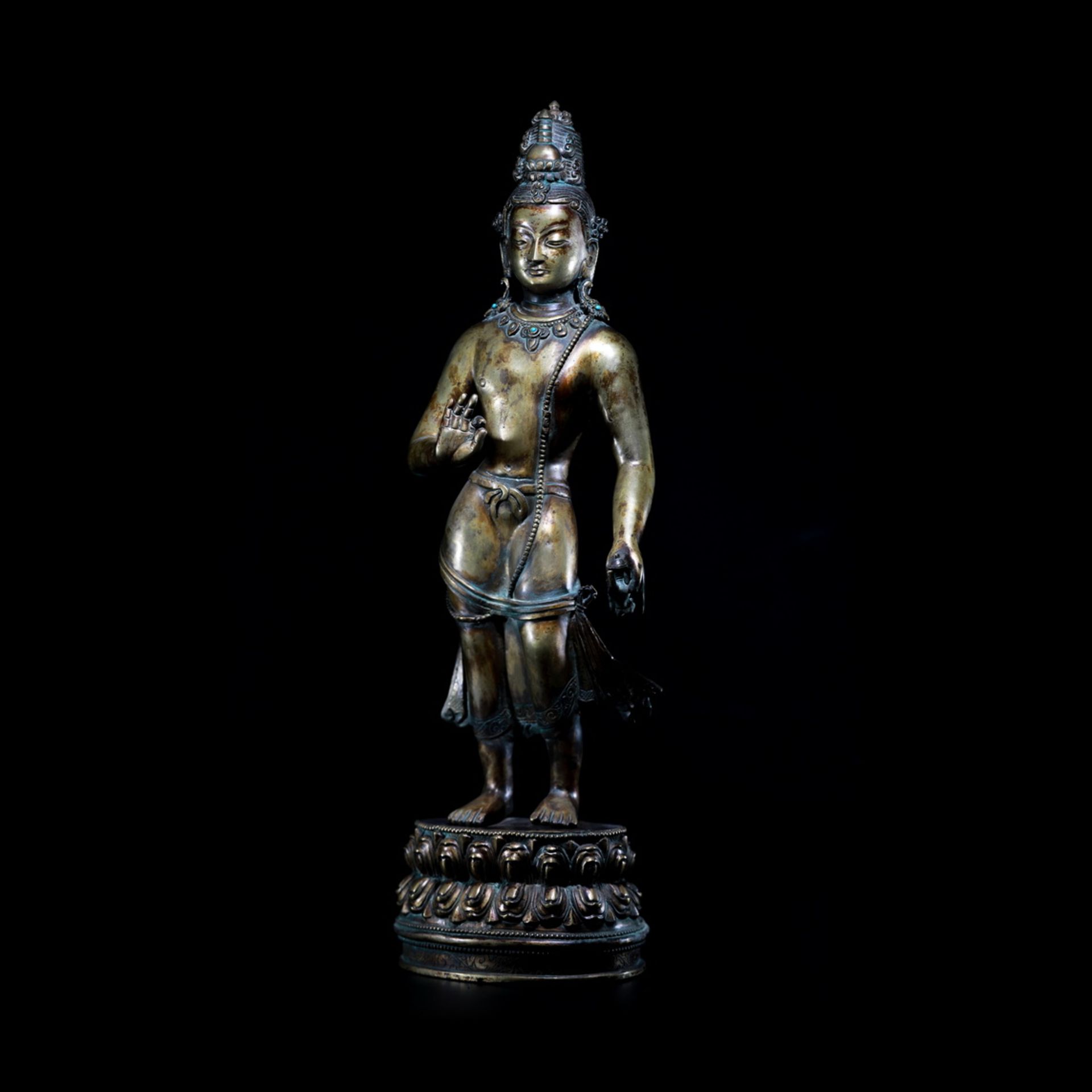 Kashmiri Style alloy bronze lotus hand Bodhisattva from the 13th century - Image 2 of 16