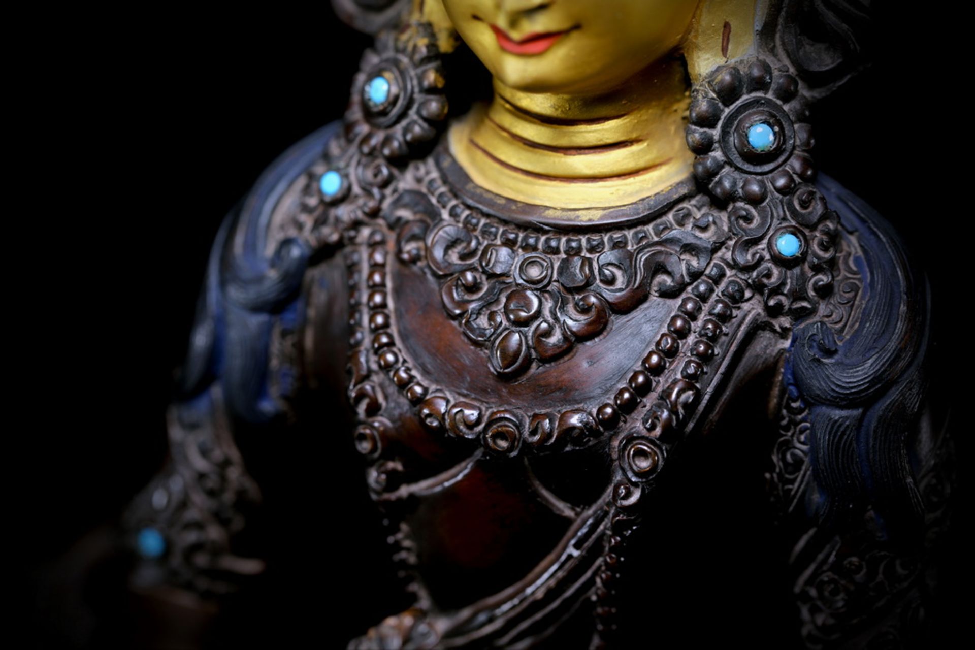 Red bronze clay gold painted longevity Buddha from Nepal - Image 9 of 11