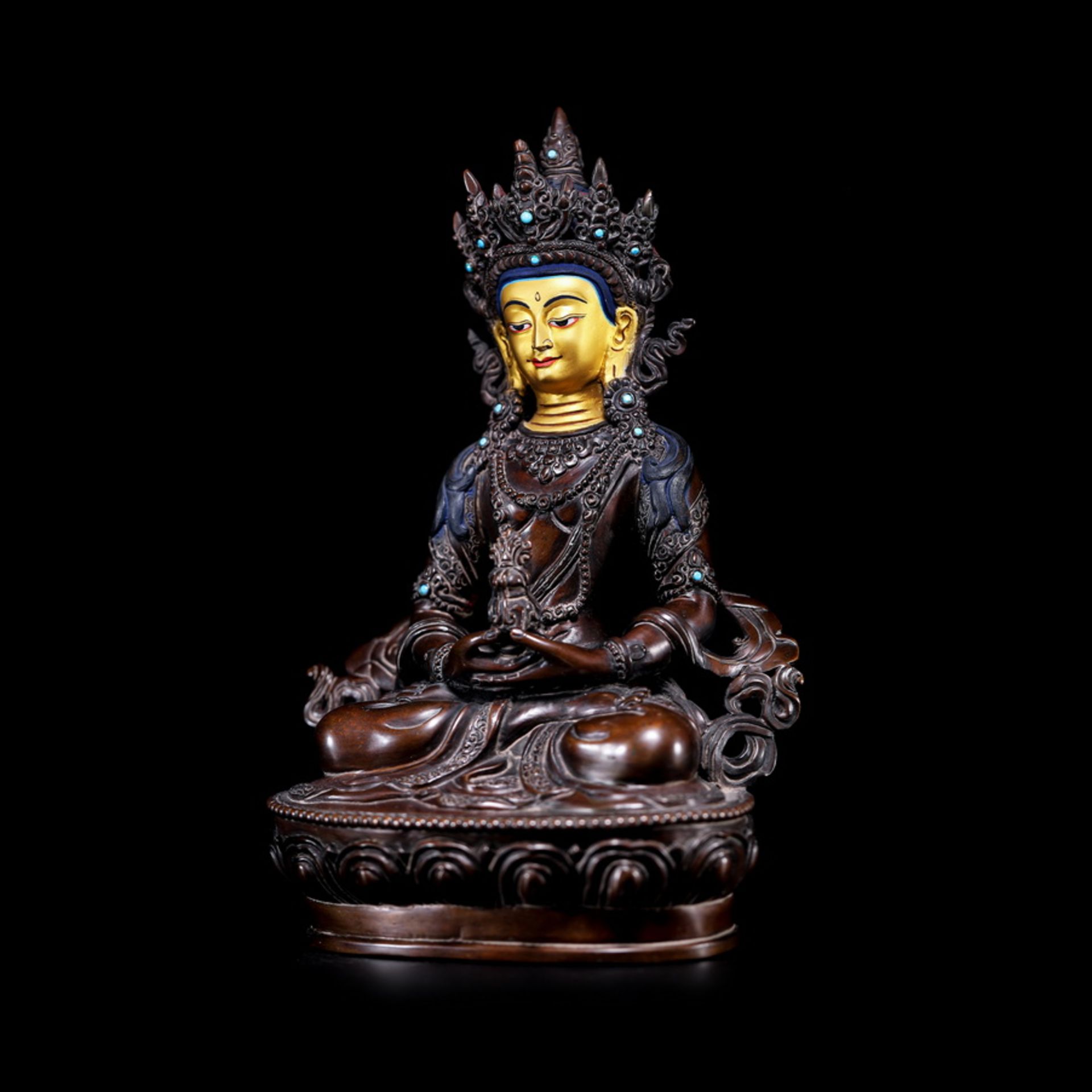 Red bronze clay gold painted longevity Buddha from Nepal - Image 2 of 11
